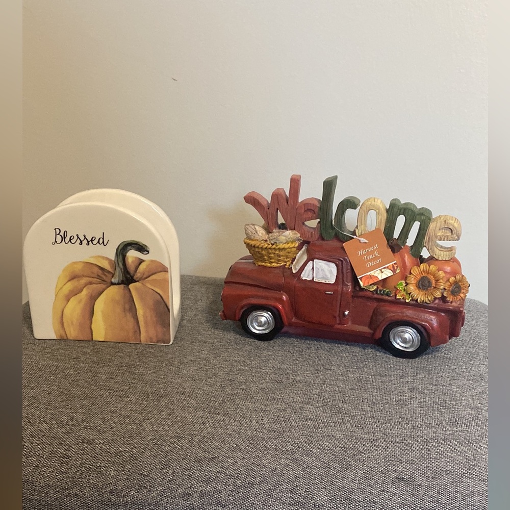 Set of 2 Fall Decor Truck and Napkin Holder